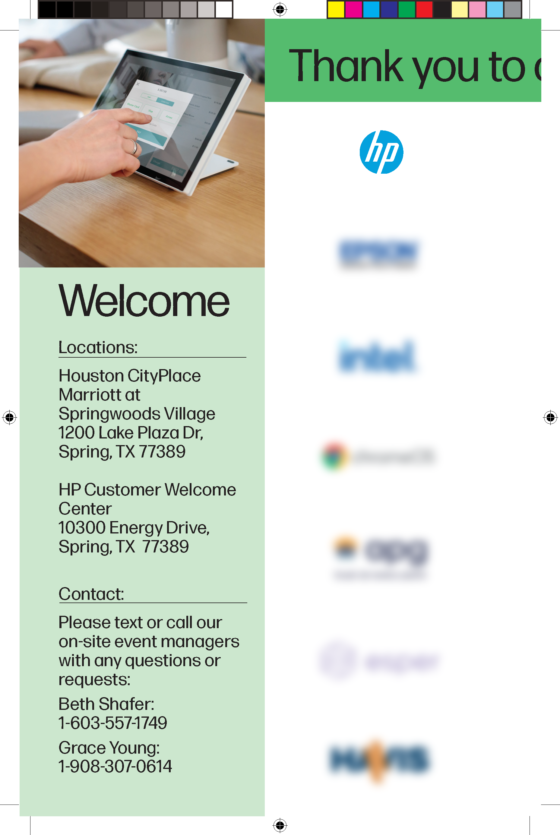 HP Retail Ignite and Intel Agenda Booklet - page 2. Title: Welcome. Thank you to...