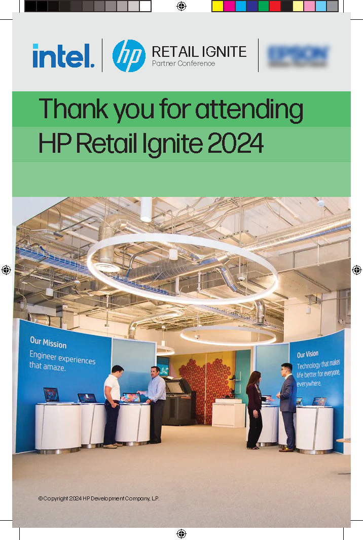 HP Retail Ignite and Intel Agenda Booklet - back page. Title: Thank you for attending HP Retail Ignite 2024.